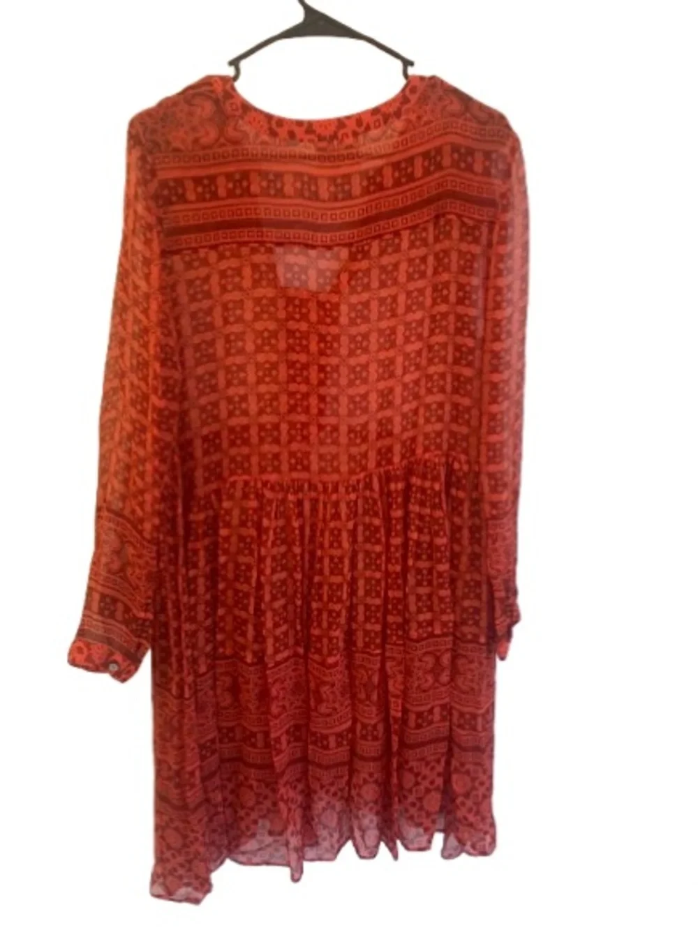 Maeve Anthropologie Boho Tunic Dress Red Orange Print Size 12